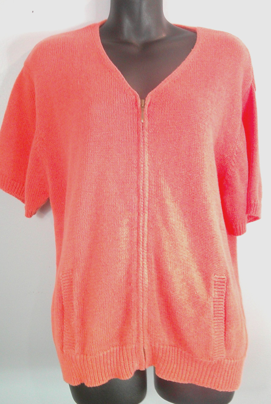 Christopher & Banks Women's XL Coral Full Zip Cardigan Sweater Short sleeve